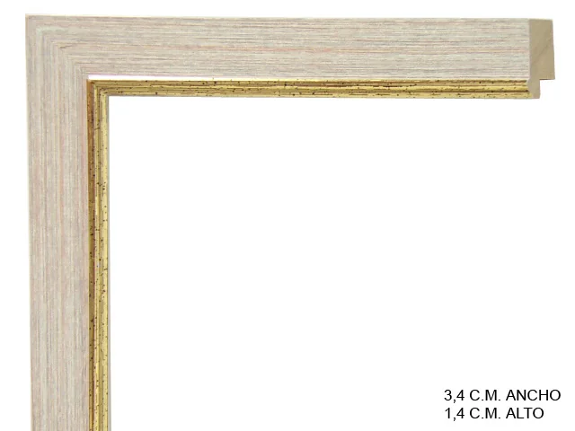 Moldura bicolor en tonos crema y oro para cuadros, perfil plano, ref. 010752368