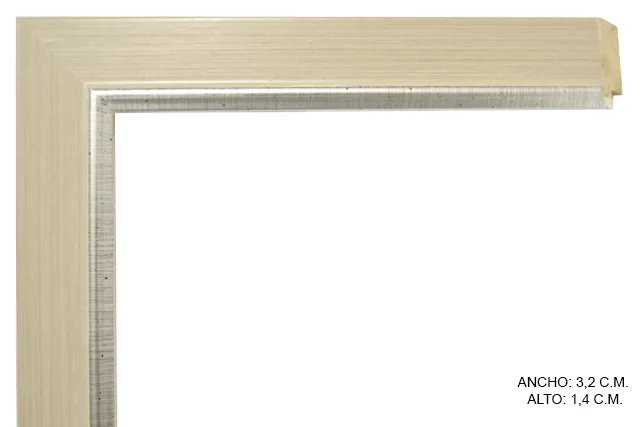 Moldura bicolor en tonos crema y plata para cuadros, perfil plano, ref. 010757569