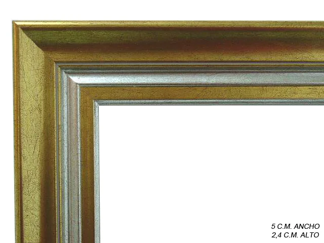 Moldura clásica bicolor en tonos oro y plata para cuadros, perfil moldurado, ref. 011127-2908