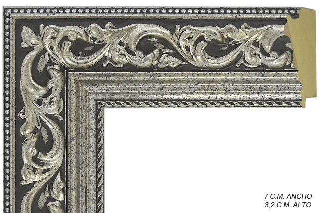 Moldura clásica bicolor en tonos plata y negro para cuadros, relieve ornamental, ref. 011202-6384