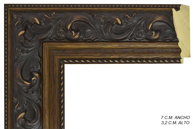 Moldura clásica color nogal para cuadros, relieve ornamental, ref. 011202-6386
