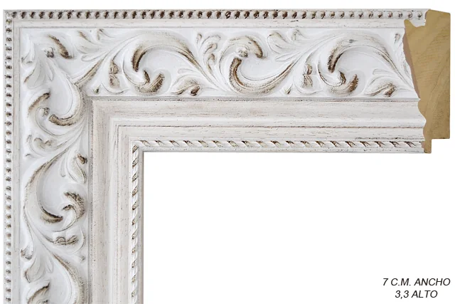Moldura rústica blanca para cuadros, relieve ornamental, ref. 011202-6387