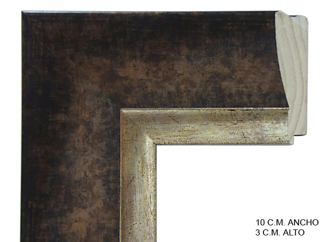 Moldura clásica bicolor en tonos nogal y plata para cuadros, perfil moldurado, ref. 011268-4923