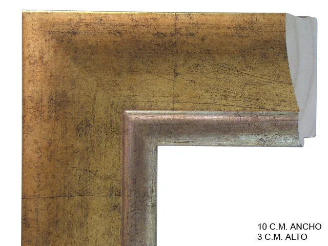 Moldura clásica bicolor en tonos oro y plata para cuadros, perfil moldurado, ref. 011268-6382