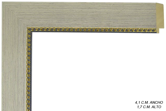 Moldura bicolor en tonos blanco y oro para cuadros, perfil plano, ref. 011361-4947