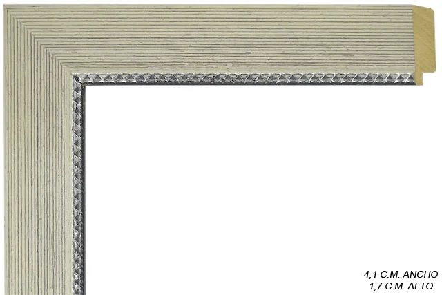 Moldura bicolor en tonos blanco y plata para cuadros, perfil plano, ref. 011361-4948
