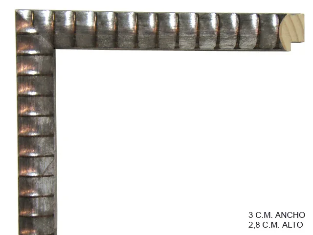 Moldura clásica bicolor en tonos plata y negro para cuadros, relieve ornamental, ref. 011365-5004