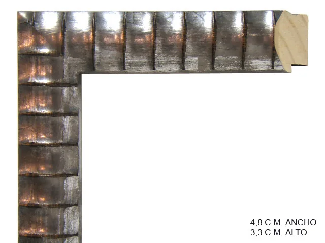Moldura clásica bicolor en tonos plata y negro para cuadros, relieve ornamental, ref. 011366-5004