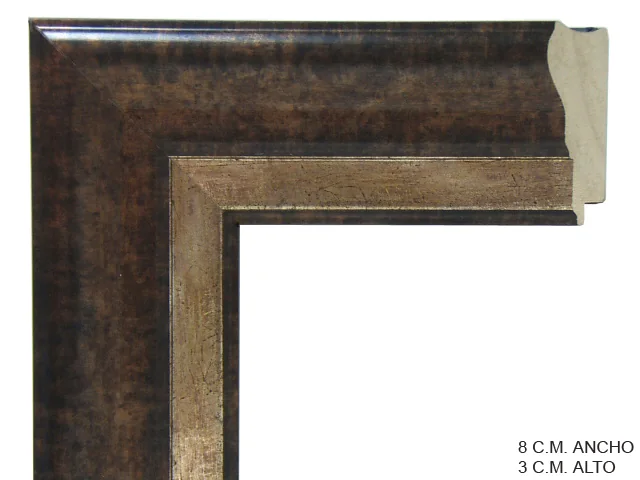 Moldura clásica bicolor en tonos nogal y oro para cuadros, perfil moldurado, ref. 011380-4923L