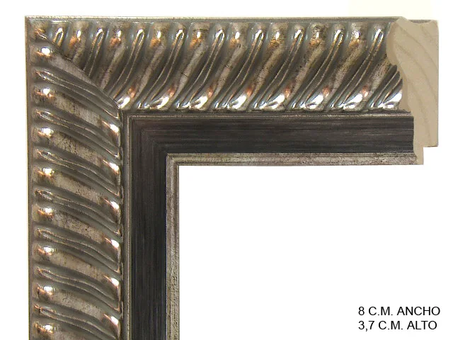 Moldura clásica bicolor en tonos plata y negro para cuadros, relieve ornamental, ref. 011380-4924