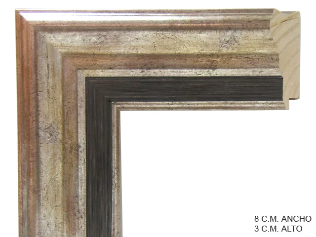 Moldura clásica bicolor en tonos plata y negro para cuadros, perfil moldurado, ref. 011380-4924L