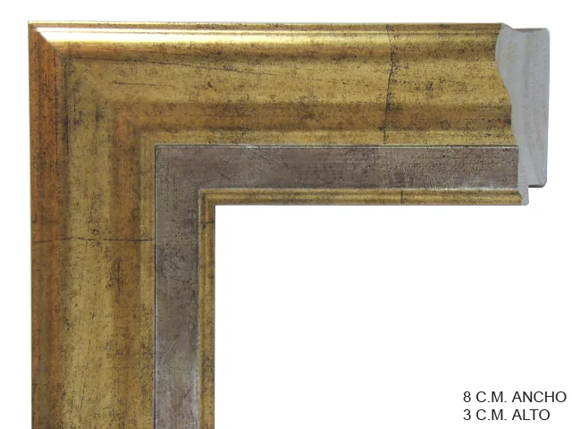 Moldura clásica bicolor en tonos oro y plata para cuadros, perfil moldurado, ref. 011380-4926L