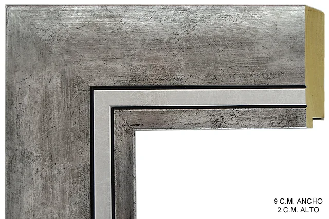 Moldura clásica bicolor en tonos plata y negro para cuadros, perfil moldurado, ref. 011513-6667