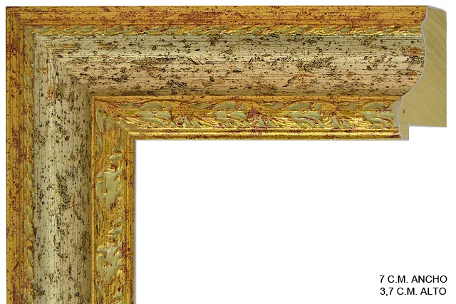 Moldura clásica bicolor en tonos oro y plata para cuadros, perfil moldurado, ref. 011670-6426