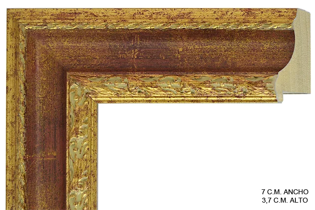 Moldura clásica bicolor en tonos oro y rojo para cuadros, perfil moldurado, ref. 011670-6427