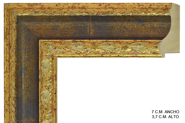 Moldura clásica bicolor en tonos oro y azul para cuadros, perfil moldurado, ref. 011670-6631