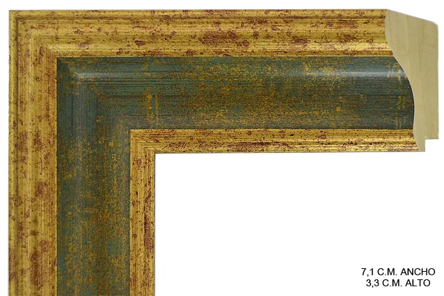 Moldura clásica bicolor en tonos oro y verde para cuadros, perfil moldurado, ref. 011709-6481