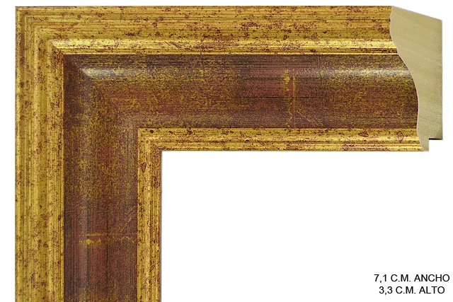 Moldura clásica bicolor en tonos oro y rojo para cuadros, perfil moldurado, ref. 011709-6505