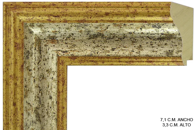 Moldura clásica bicolor en tonos oro y plata para cuadros, perfil moldurado, ref. 011709-6553