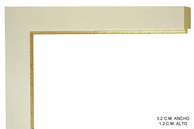 Moldura color crema con filo dorado para cuadros, perfil plano, ref. 011722-6580{22028002}