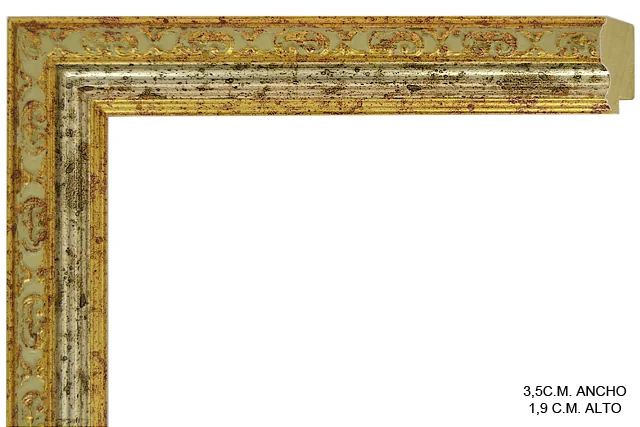 Moldura clásica bicolor en tonos oro y plata para cuadros, perfil moldurado, ref. 011898-6426