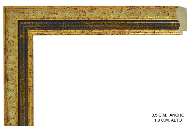 Moldura clásica bicolor en tonos oro y azul para cuadros, perfil moldurado, ref. 011898-6631
