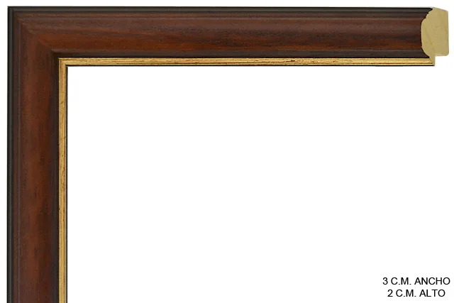 Moldura rústica bicolor en tonos nogal y oro con filo dorado para cuadros, perfil moldurado, ref. 01465835