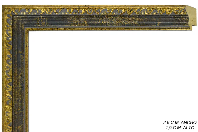 Moldura clásica bicolor en tonos oro y azul para cuadros, relieve ornamental, ref. 019946506