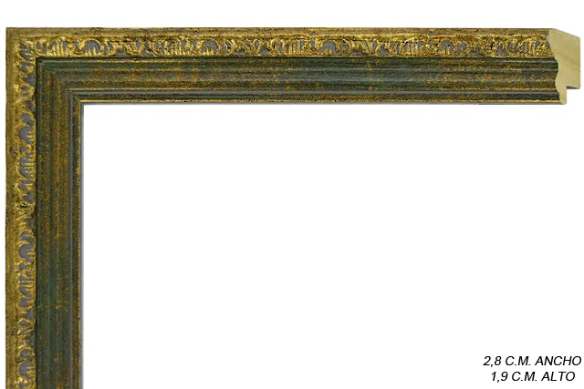 Moldura clásica bicolor en tonos oro y verde para cuadros, relieve ornamental, ref. 019946507