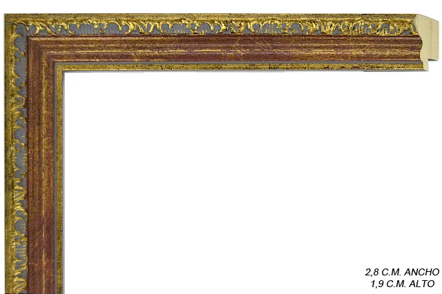 Moldura clásica bicolor en tonos oro y rojo para cuadros, relieve ornamental, ref. 019946508