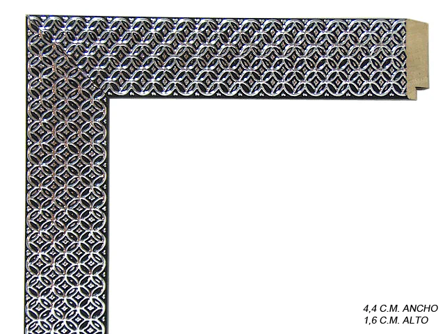 Moldura bicolor en tonos negro y plata para cuadros, relieve ornamental, ref. 02516501