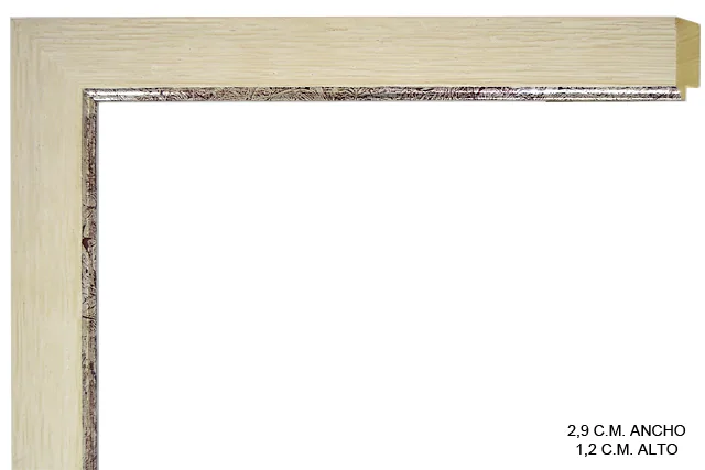 Moldura bicolor en tonos blanco y plata para cuadros, perfil plano, ref. 661109-3359