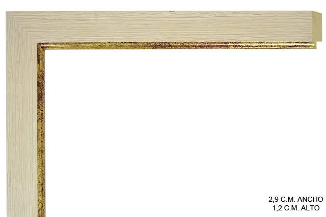 Moldura bicolor en tonos blanco y oro para cuadros, perfil plano, ref. 661109-3362