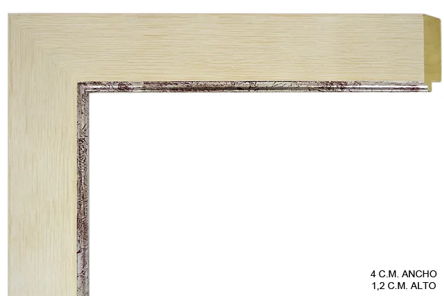 Moldura bicolor en tonos blanco y plata para cuadros, perfil plano, ref. 661160-3359
