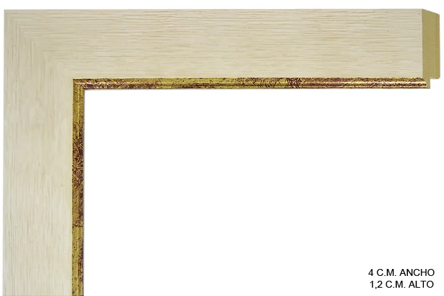 Moldura bicolor en tonos blanco y oro para cuadros, perfil plano, ref. 661160-3362