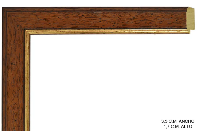Moldura rústica color nogal con filo dorado para cuadros, ref. 663052160