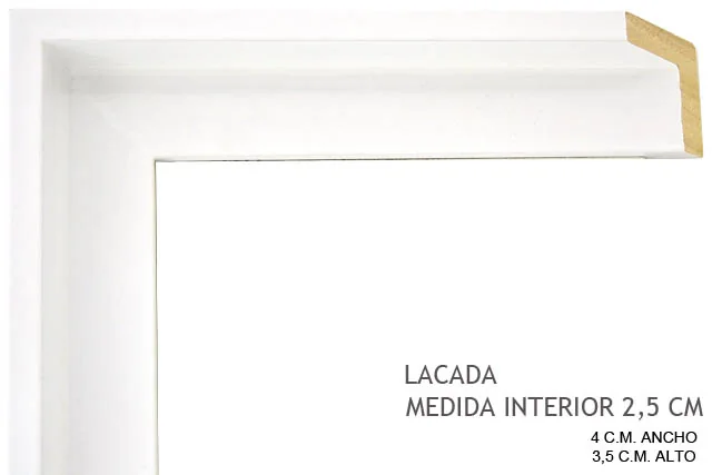 Moldura blanca para caja americana de lienzos, perfil en L, ref. 66894-40