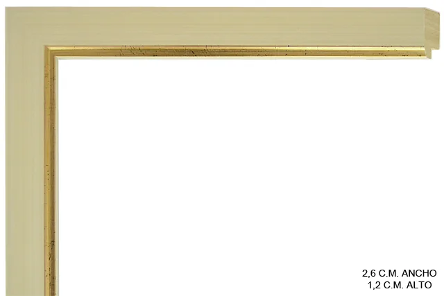 Moldura bicolor en tonos crema y oro para cuadros, perfil plano, ref. 669100241