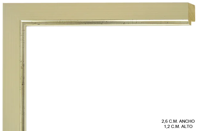 Moldura bicolor en tonos crema y plata para cuadros, perfil plano, ref. 669100242