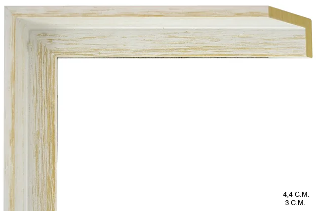 Moldura bicolor en tonos blanco y natural para caja americana de lienzos, perfil en L, ref. 8802562235