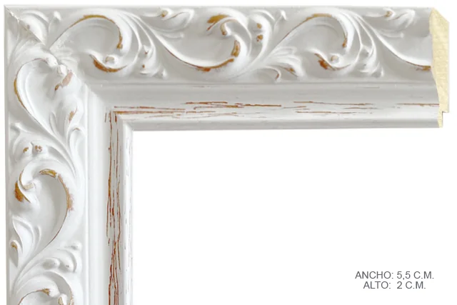 Moldura rústica blanca para cuadros, relieve ornamental, ref. 88070217