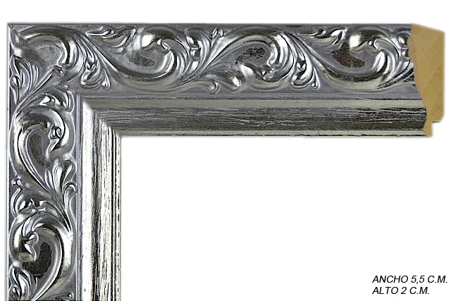 Moldura clásica plateada para cuadros, relieve ornamental, ref. 88070W43