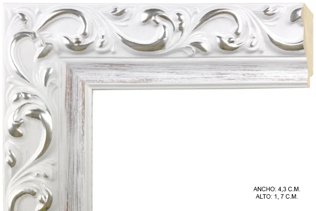 Moldura rústica blanca para cuadros, relieve ornamental, ref. 88070X36