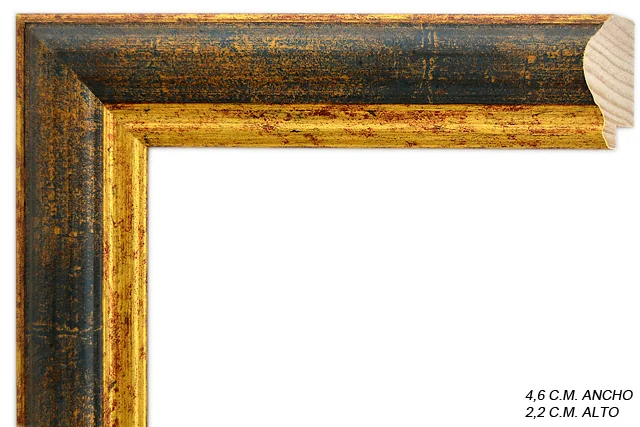 Moldura clásica bicolor en tonos azul y oro con filo dorado para cuadros, perfil moldurado, ref. 8811866506