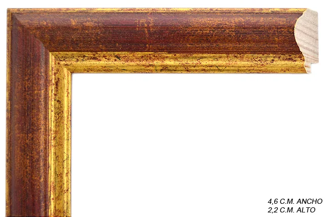 Moldura clásica bicolor en tonos granate y oro con filo dorado para cuadros, perfil moldurado, ref. 8811866508