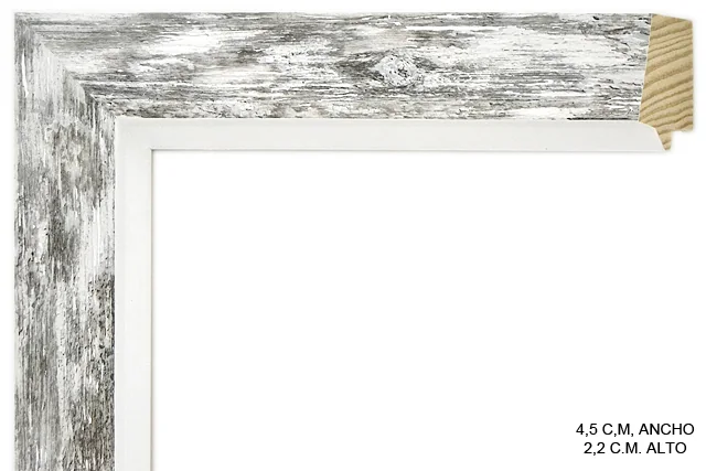 Moldura rústica bicolor en tonos blanco y gris para cuadros, perfil moldurado, ref. 881721BK