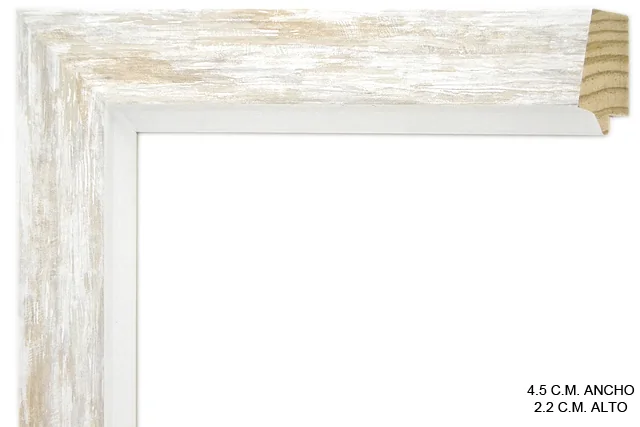 Moldura rústica bicolor en tonos crema y blanco para cuadros, perfil moldurado, ref. 881721WH