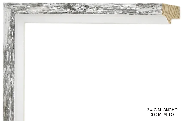Moldura bicolor en tonos blanco y gris con galce simple, perfil plano, ref. 8817222BK