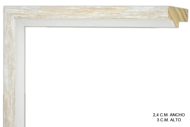 Moldura bicolor en tonos crema y blanco con galce simple, perfil plano, ref. 881722WH