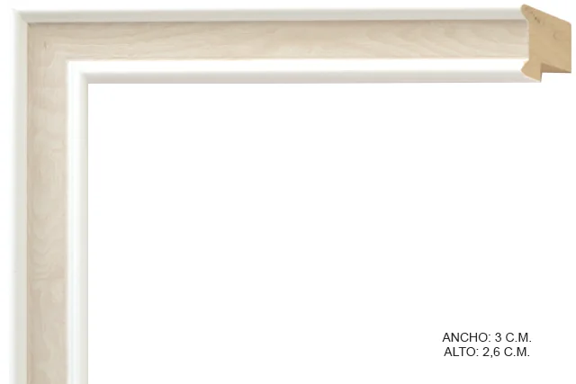 Moldura rústica bicolor en tonos crema y blanco para cuadros, perfil de bloque, ref. 88280-2